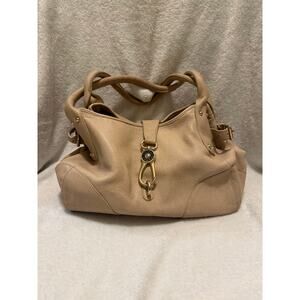 Dooney & Bourke VTG Annalisa Satchel Beige Pebbled Leather Side Buckle Logo Lock